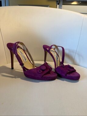 Jimmy Choo Violet Suede Slingback Heels.